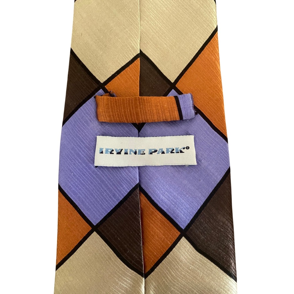 Irvine Park Mens Silk Tie Geometric Harlequin Orange Purple Brown‎ Handmade